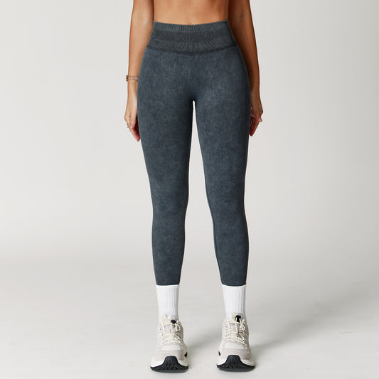 Seamless Stone Washed Yoga Pants High Waist Hip Lift Tight Trousers